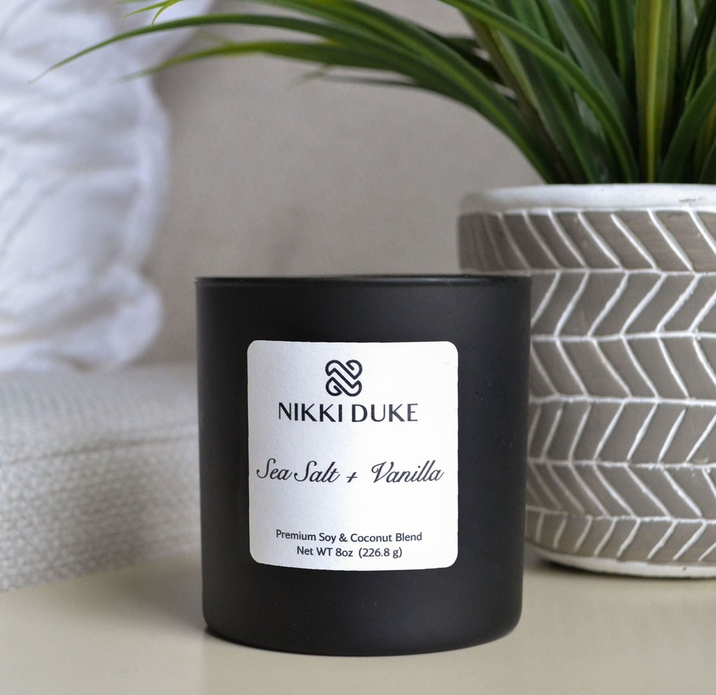 Nikki Duke Sea Salt + Vanilla 8 oz Premium Soy + Coconut Candle