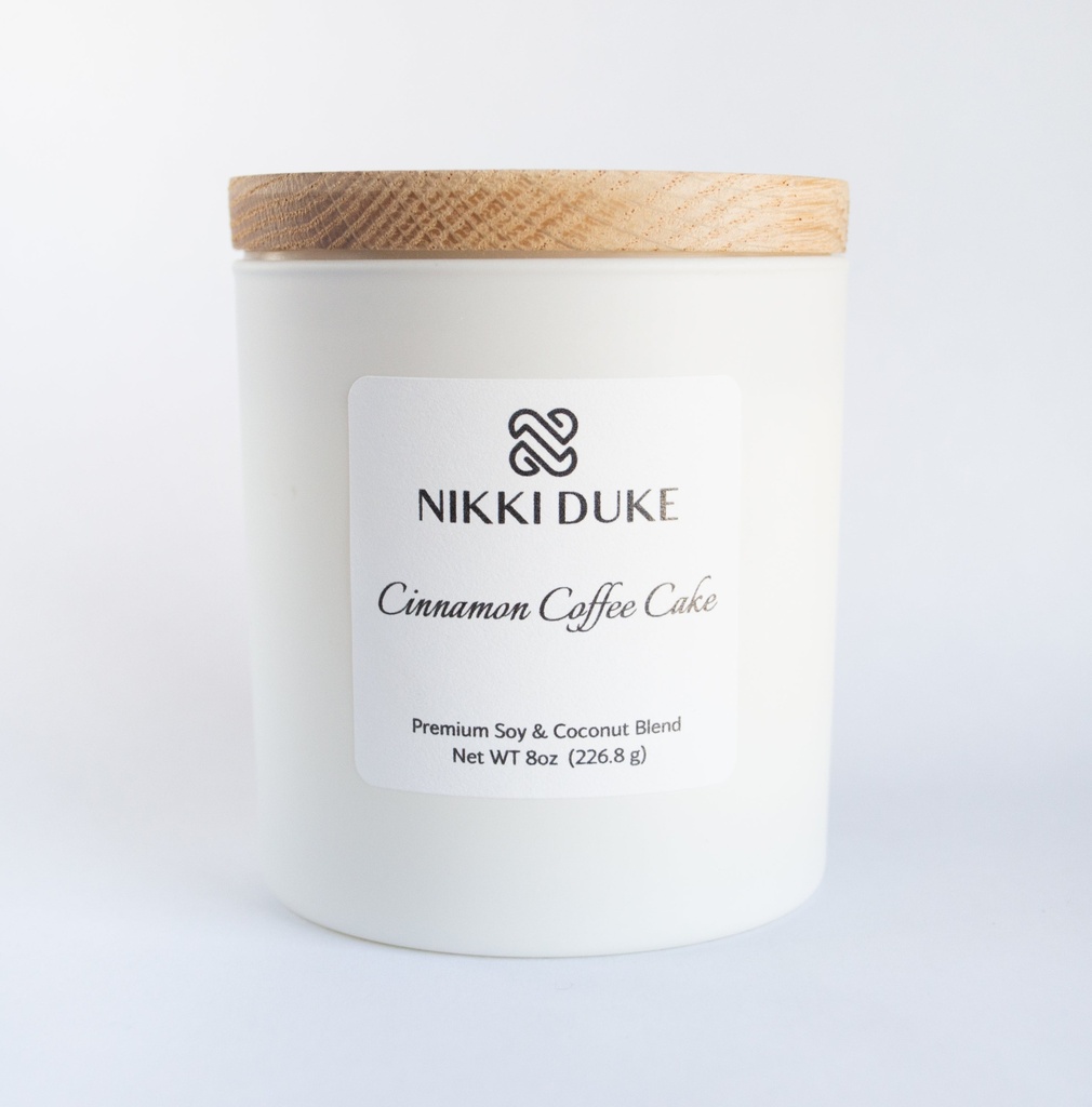 Nikki Duke Cinnamon Coffee Cake 8 oz Premium Soy + Coconut Candle