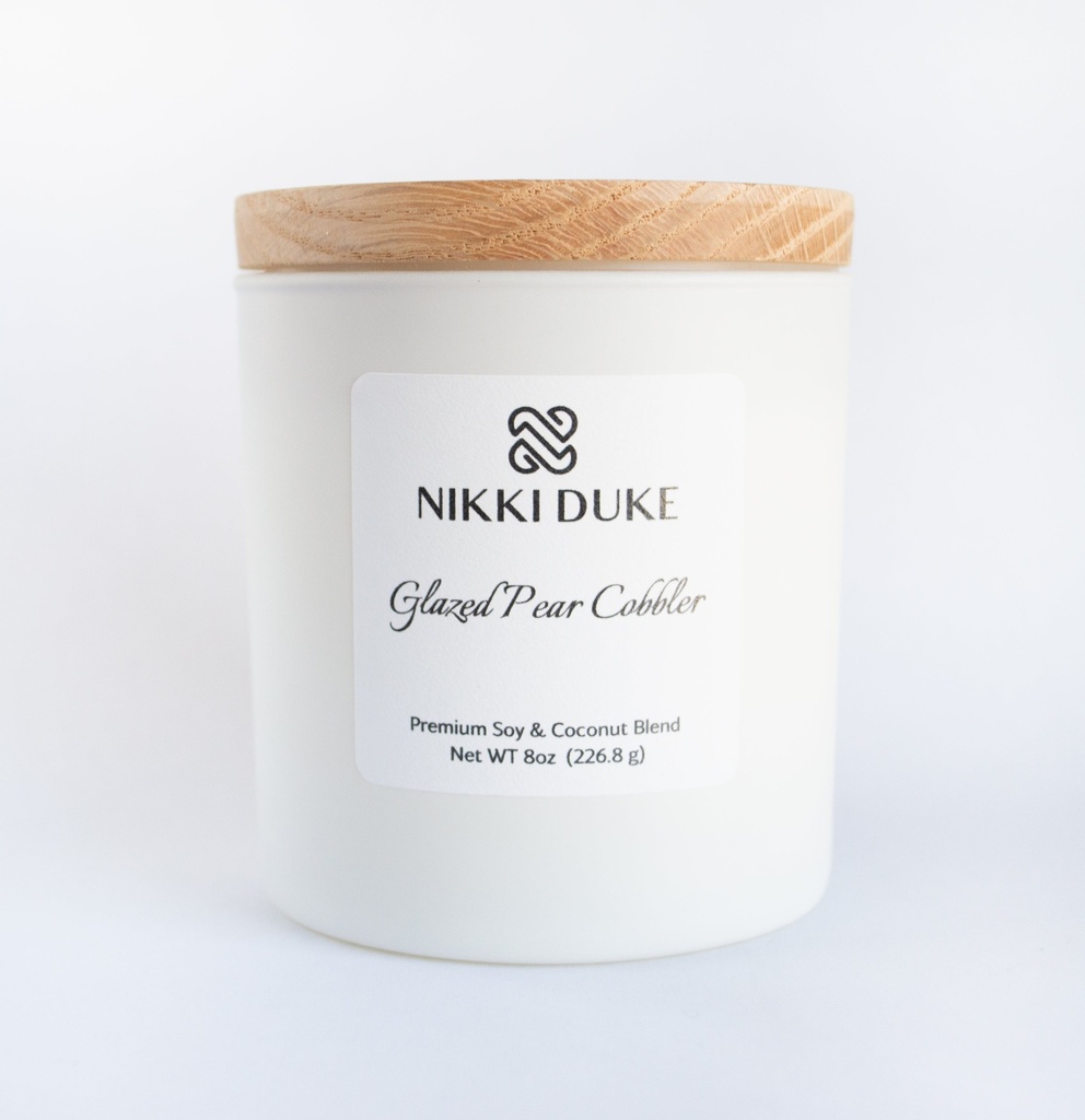 Nikki Duke Glazed Pear Cobbler 8 oz Premium Soy + Coconut Candle