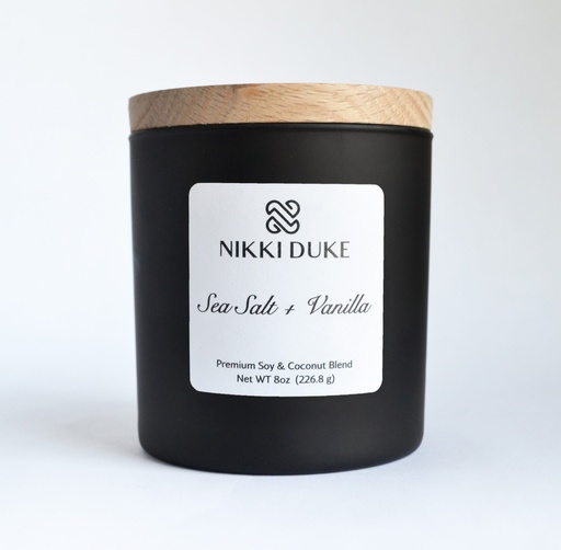 [41001] Nikki Duke Sea Salt + Vanilla 8 oz Premium Soy + Coconut Candle