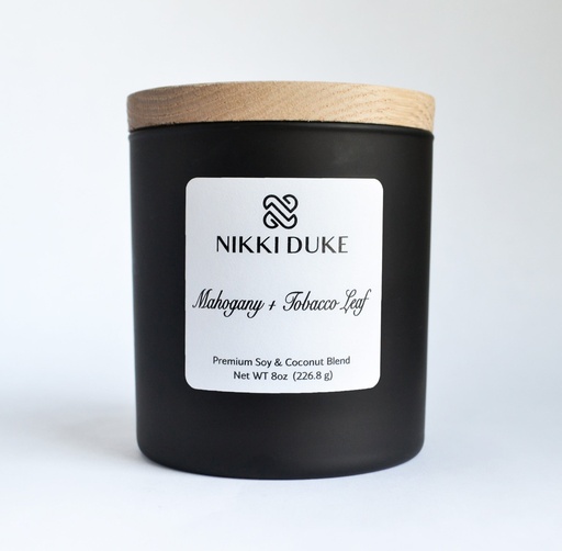 [41003] Nikki Duke Mahogany + Tobacco Leaf  8 oz Premium Soy + Coconut Candle
