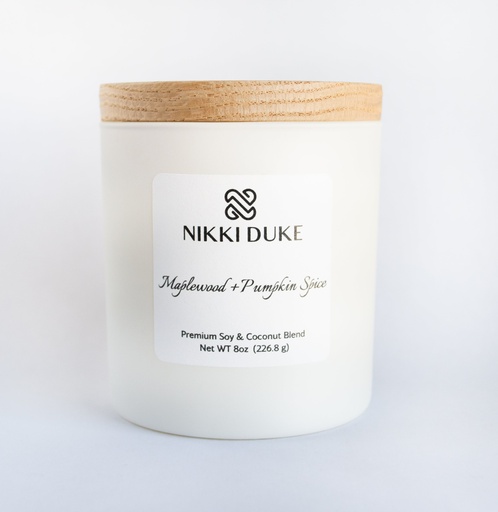 [41010] Nikki Duke Maplewood + Pumpkin Spice 8 oz Premium Soy + Coconut Candle